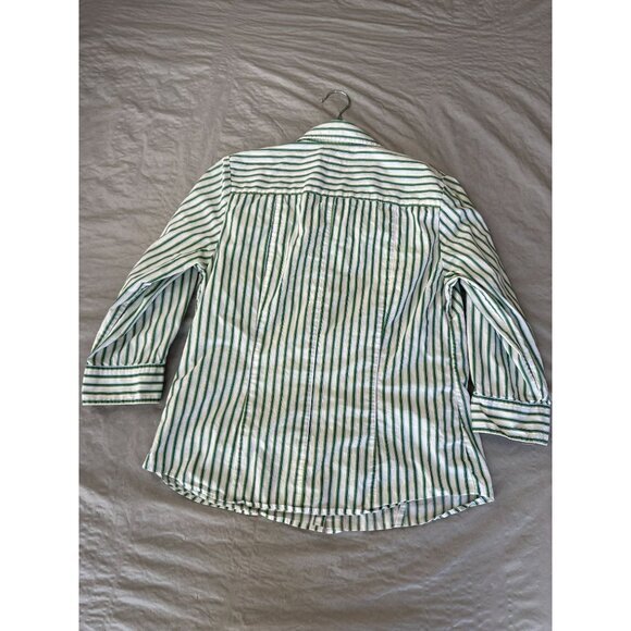 Charter Club Womens White Green Blouse 10 collared button up long sleeve cotton - Picture 5 of 6